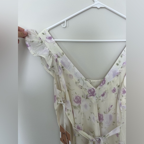 Worth Collective : Pisa Floral Chiffon Midi Dress with Ruffle Shoulder in Lemon - Picture 8 of 8